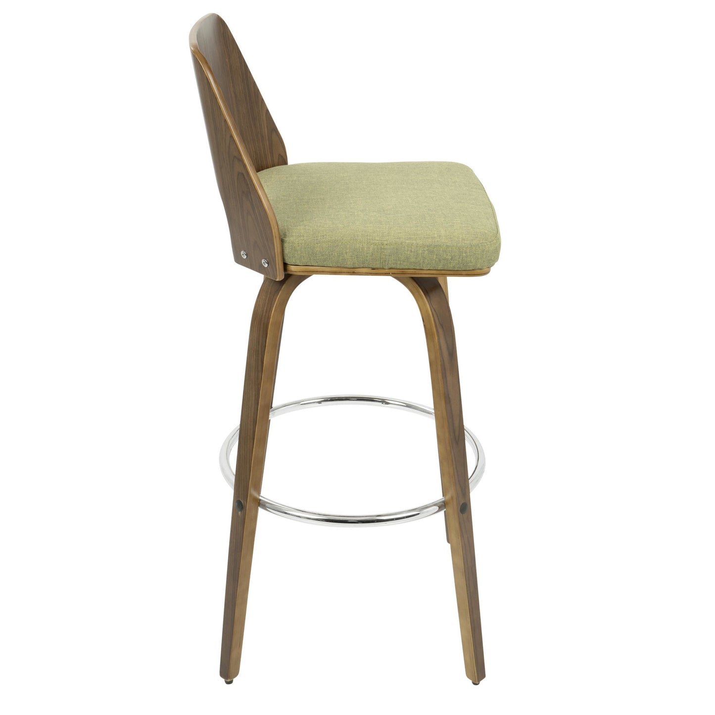 Trilogy 30" Mid-Century Modern Fixed Height Barstool with Swivel in Walnut and Green Fabric By LumiSource - Set of 2 | Bar Stools | Modishstore - 7