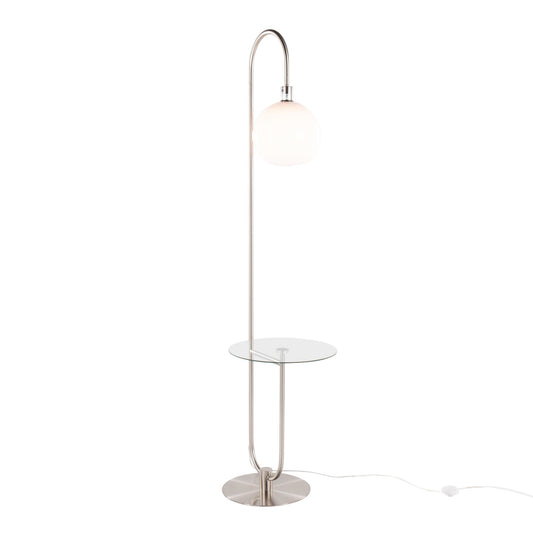 Trombone Contemporary/Glam Floor Lamp in Nickel Metal with Clear Glass Shelf By LumiSource | Floor Lamps | Modishstore