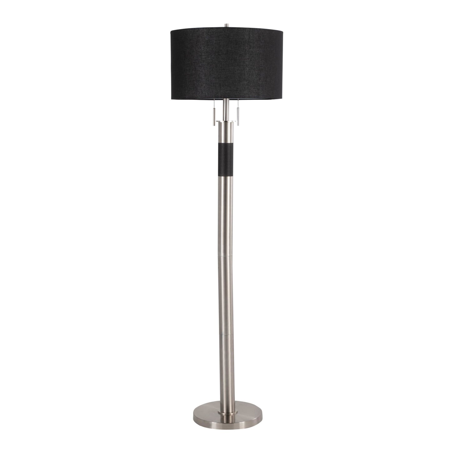 Trophy Industrial Floor Lamp in Nickel with Black Linen Shade By LumiSource | Floor Lamps | Modishstore - 7