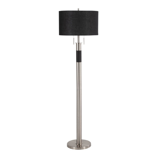 Trophy Industrial Floor Lamp in Nickel with Black Linen Shade By LumiSource | Floor Lamps | Modishstore