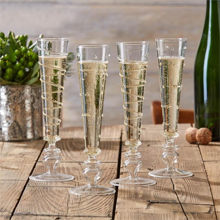 Two's Company Verre Champagne Flute - Set of 12- Hand Blown Glass