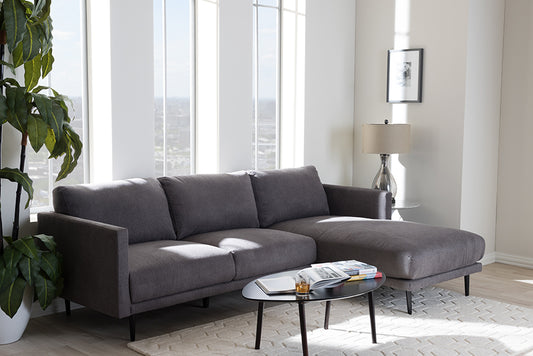 Baxton Studio Riley Retro Mid-Century Modern Grey Fabric Upholstered Right Facing Chaise Sectional Sofa | Modishstore | Sofas