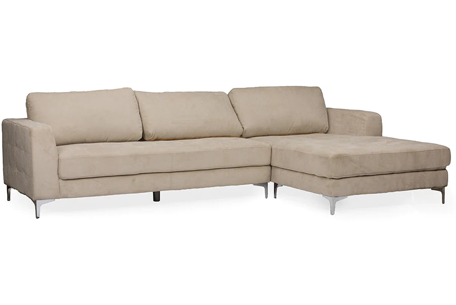Baxton Studio Agnew Contemporary Light Beige Microfiber Right Facing Sectional Sofa | Sofas | Modishstore - 2
