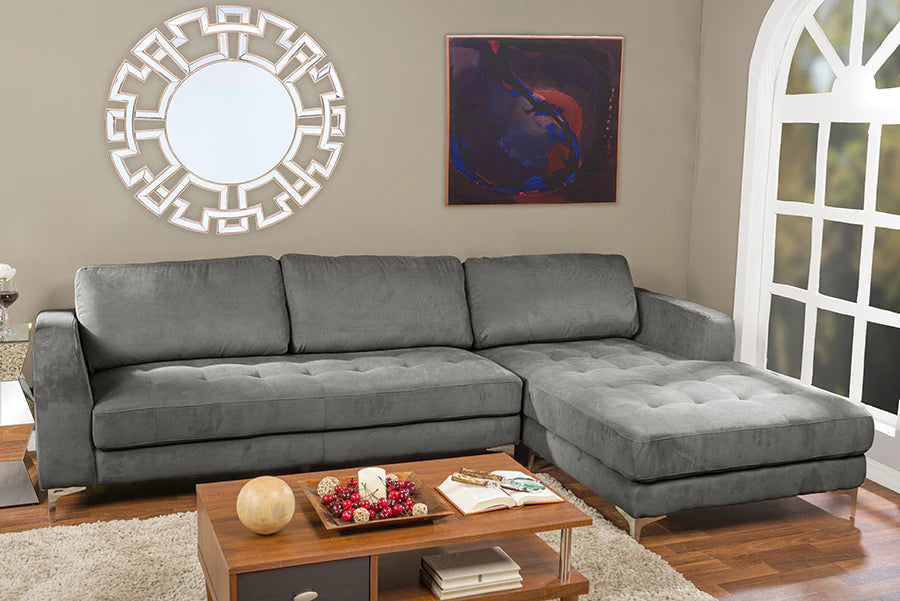 Baxton Studio Agnew Contemporary Light Beige Microfiber Right Facing Sectional Sofa | Sofas | Modishstore - 4