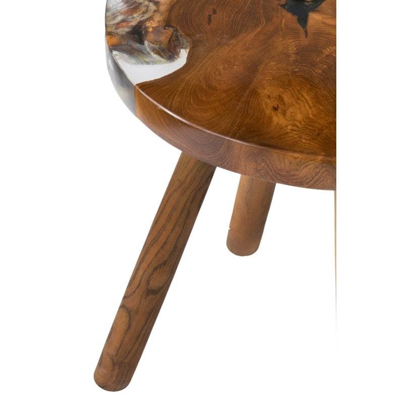 Queens Round icy wood side table with wood base by Jeffan | Side Tables | Modishstore - 2