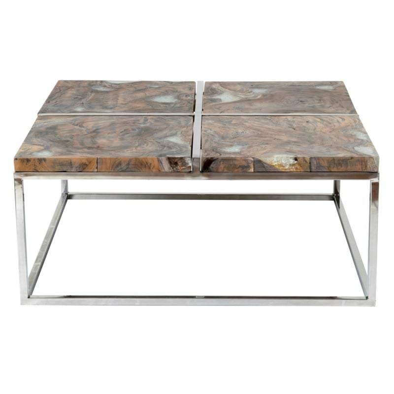 Uptown icy wood coffee table with stainless steel by Jeffan | Coffee Tables | Modishstore