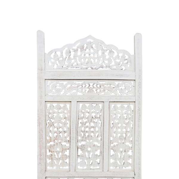 Aesthetically Carved 4 Panel Wooden Partition Screen/Room Divider, Distressed White  By Benzara | Room Divider |  Modishstore  - 3