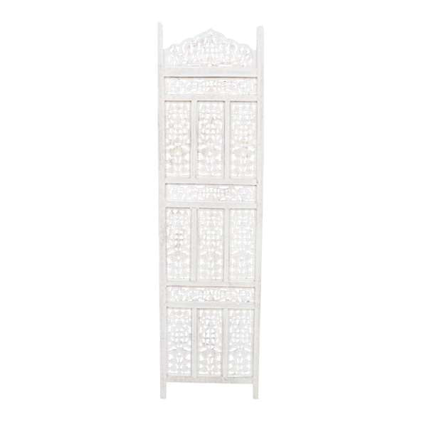 Aesthetically Carved 4 Panel Wooden Partition Screen/Room Divider, Distressed White  By Benzara | Room Divider |  Modishstore  - 4