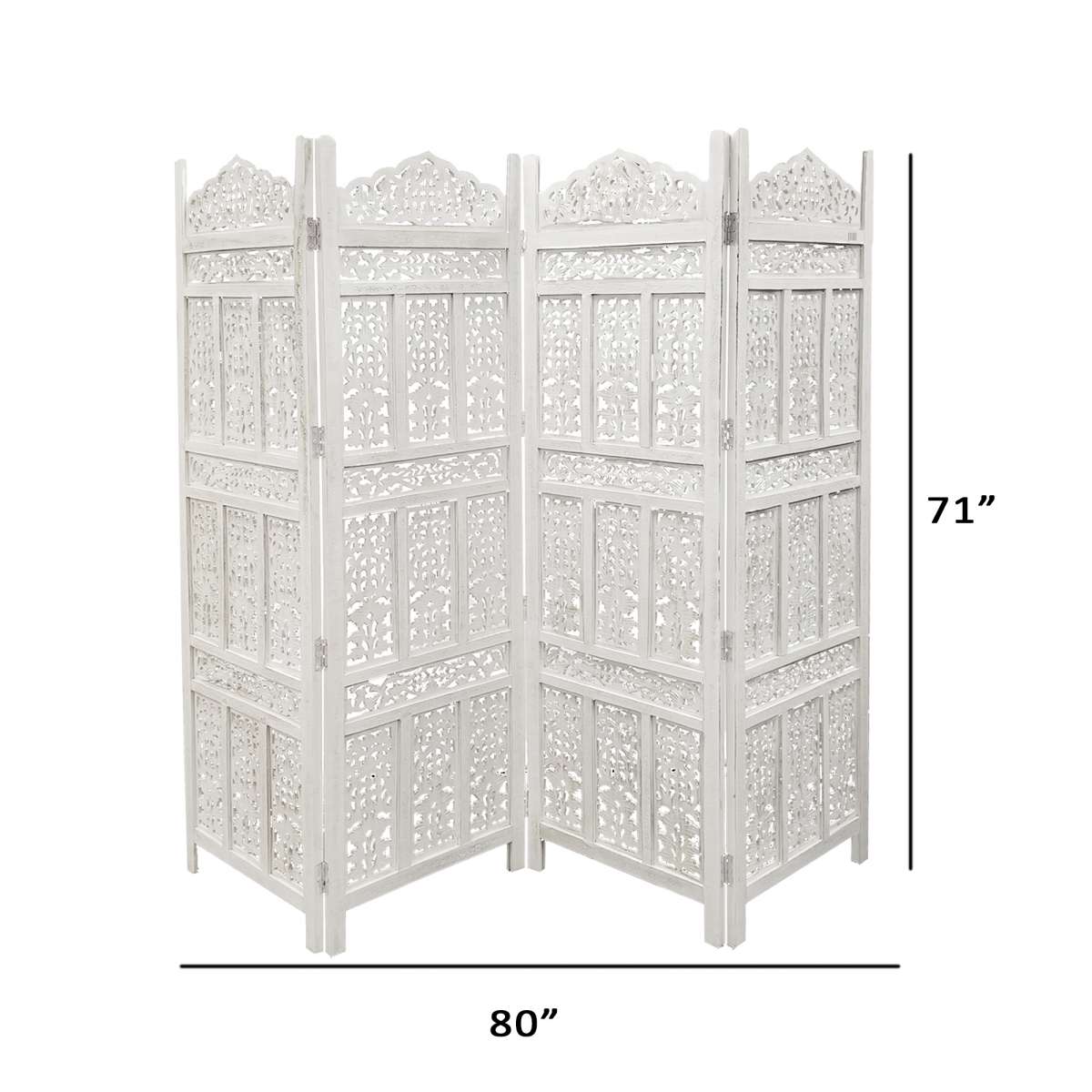 Aesthetically Carved 4 Panel Wooden Partition Screen/Room Divider, Distressed White  By Benzara | Room Divider |  Modishstore  - 5