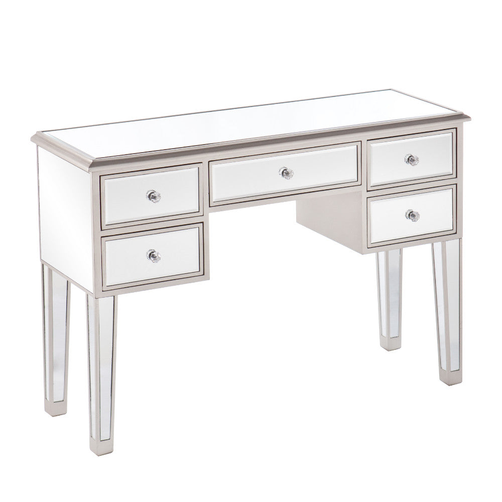 5 Drawer Wooden Console Table With Mirror Inserts, Silver And Gray  By Benzara | Console Tables |  Modishstore  - 3