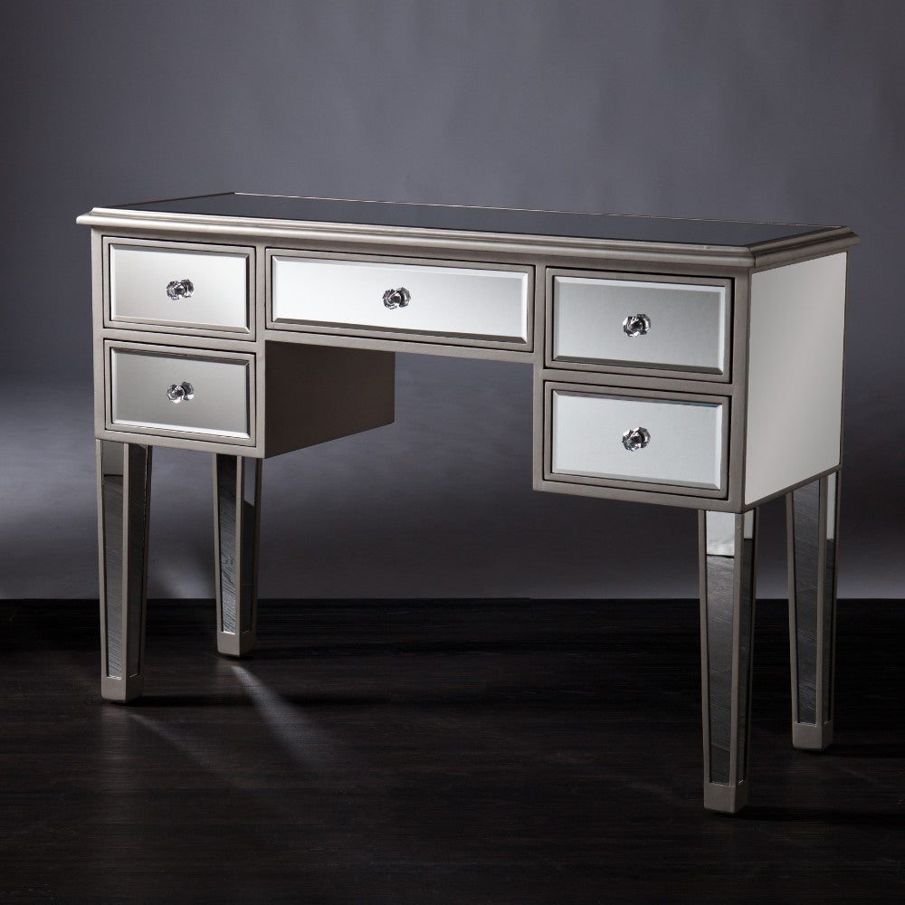 5 Drawer Wooden Console Table With Mirror Inserts, Silver And Gray  By Benzara | Console Tables |  Modishstore  - 4