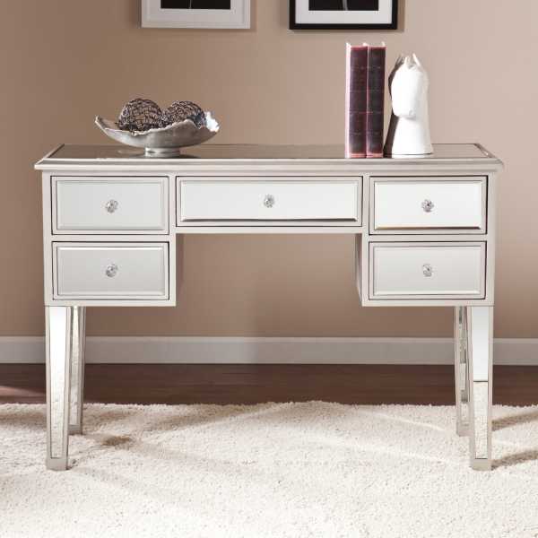 5 Drawer Wooden Console Table With Mirror Inserts, Silver And Gray  By Benzara | Console Tables |  Modishstore  - 2