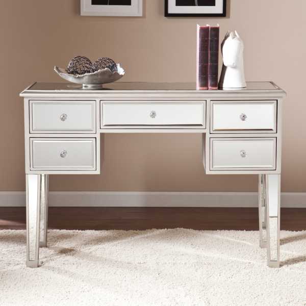 5 Drawer Wooden Console Table With Mirror Inserts, Silver And Gray  By Benzara | Console Tables |  Modishstore  - 2