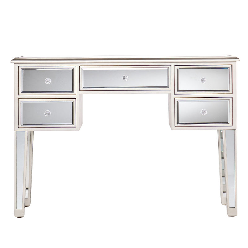 5 Drawer Wooden Console Table With Mirror Inserts, Silver And Gray  By Benzara | Console Tables |  Modishstore 