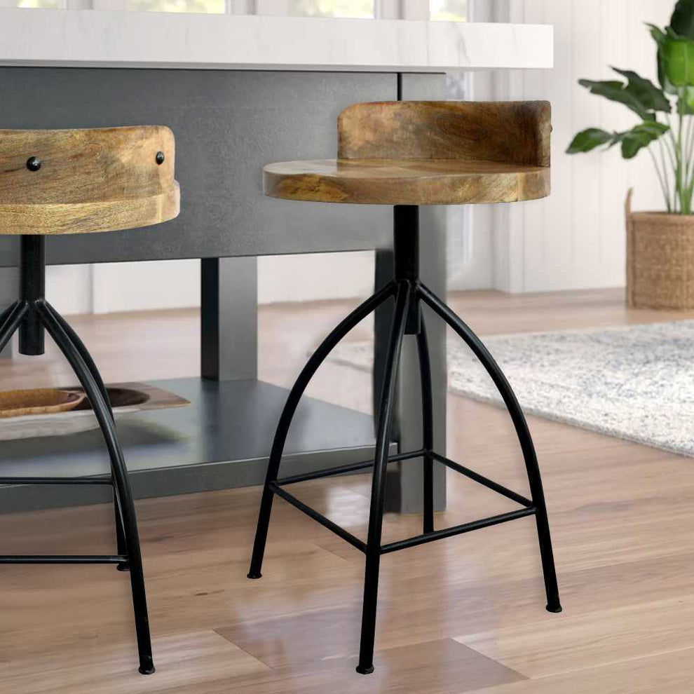 Industrial Style Adjustable Swivel Counter Height Stool With Backrest  By Benzara | Bar Stools |  Modishstore  - 12