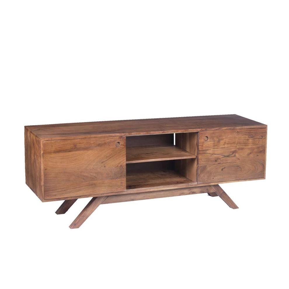 Mid Century Modern Acacia Wood Tv Unit With Wide Storage, Walnut Brown By Benzara | TV Stands |  Modishstore  - 4