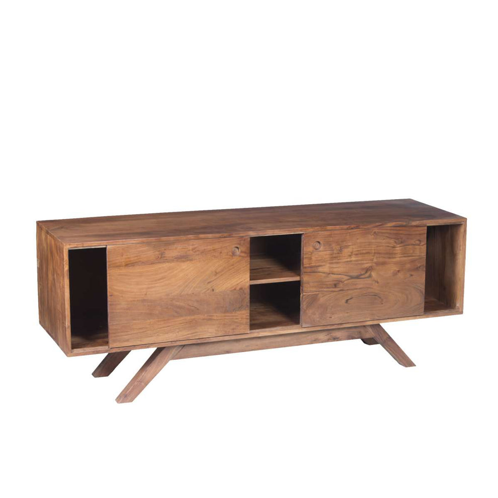 Mid Century Modern Acacia Wood Tv Unit With Wide Storage, Walnut Brown By Benzara | TV Stands |  Modishstore  - 5