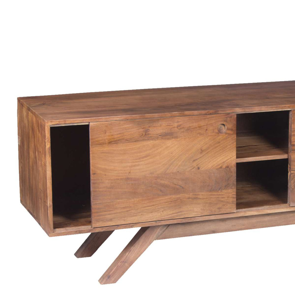Mid Century Modern Acacia Wood Tv Unit With Wide Storage, Walnut Brown By Benzara | TV Stands |  Modishstore  - 6