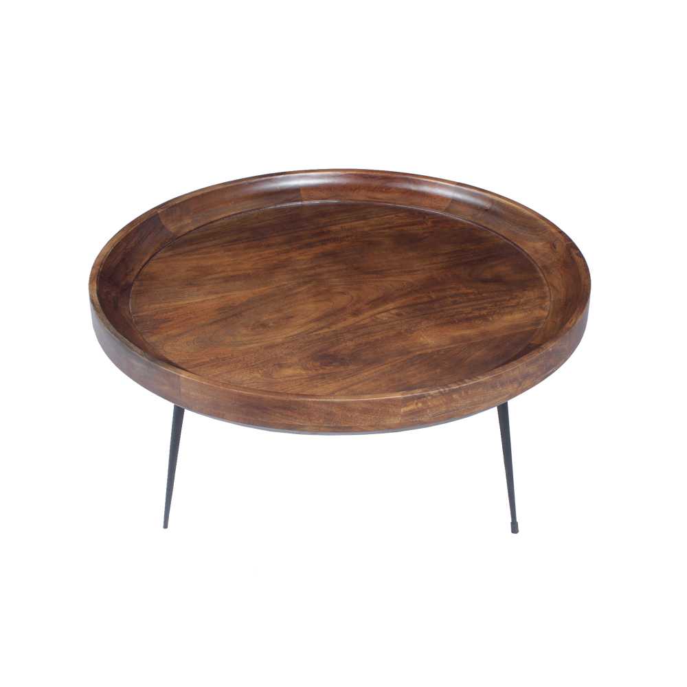 Round Mango Wood Coffee Table With Splayed Metal Legs, Brown And Black By Benzara | Coffee Tables |  Modishstore  - 2
