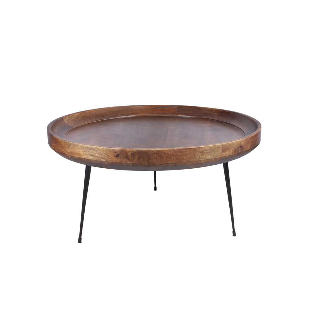 Round Mango Wood Coffee Table With Splayed Metal Legs, Brown And Black By Benzara | Coffee Tables |  Modishstore  - 6