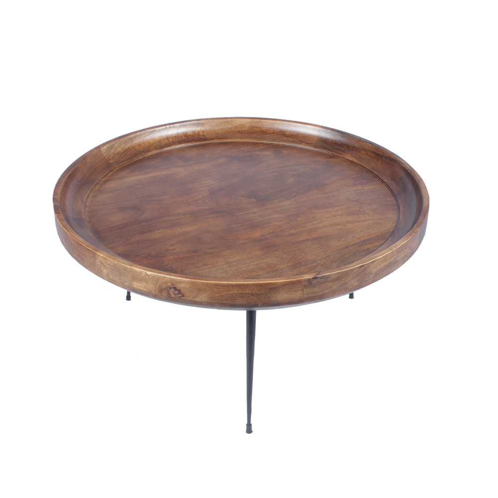 Round Mango Wood Coffee Table With Splayed Metal Legs, Brown And Black By Benzara | Coffee Tables |  Modishstore  - 3