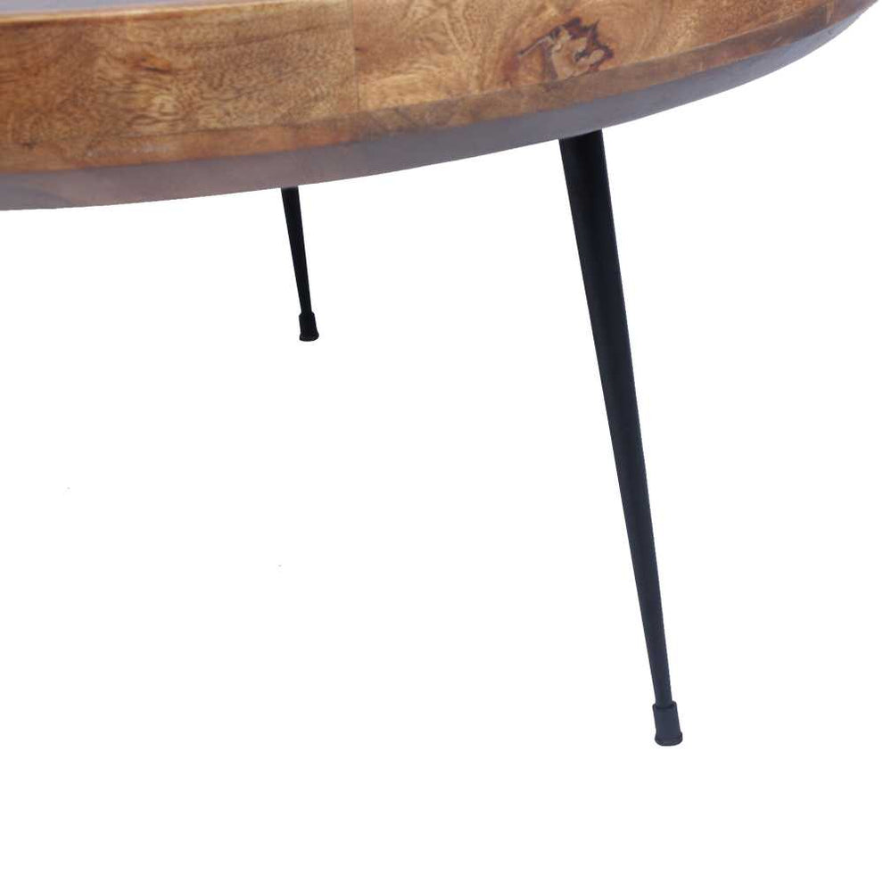Round Mango Wood Coffee Table With Splayed Metal Legs, Brown And Black By Benzara | Coffee Tables |  Modishstore  - 4