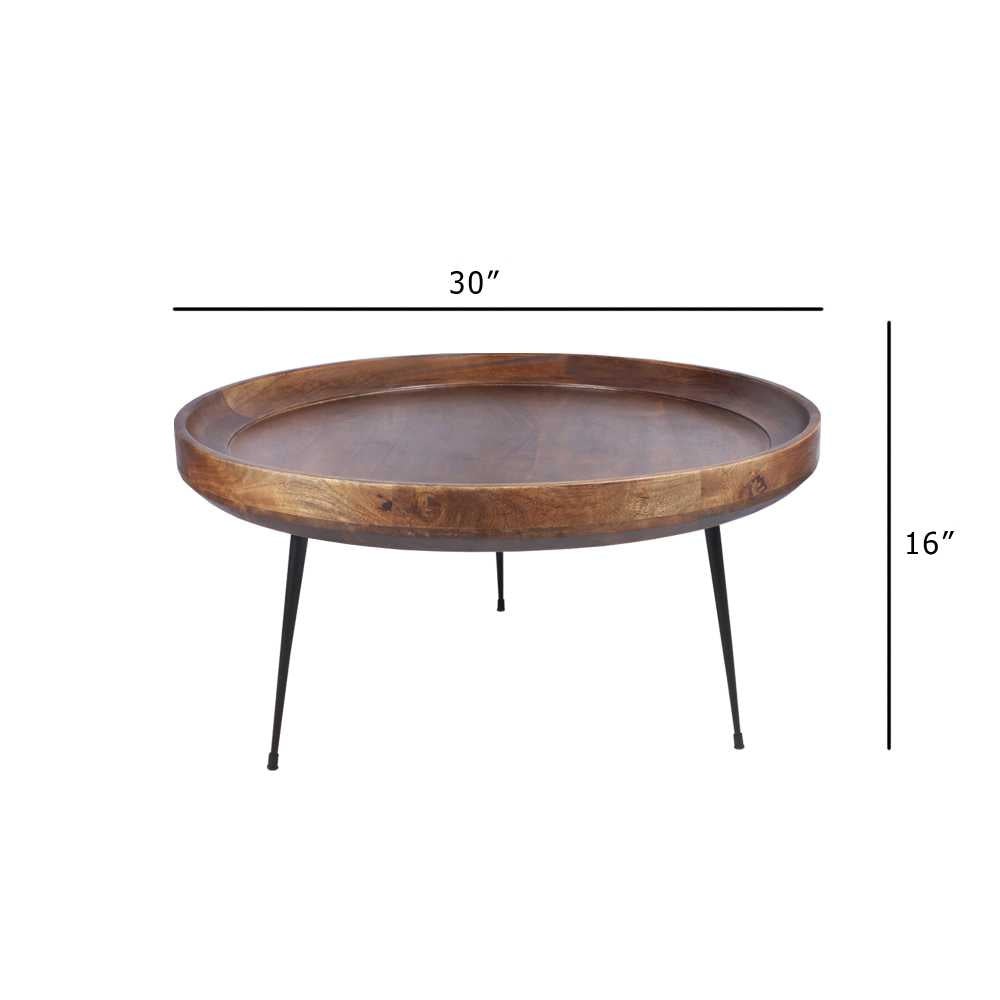 Round Mango Wood Coffee Table With Splayed Metal Legs, Brown And Black By Benzara | Coffee Tables |  Modishstore  - 8