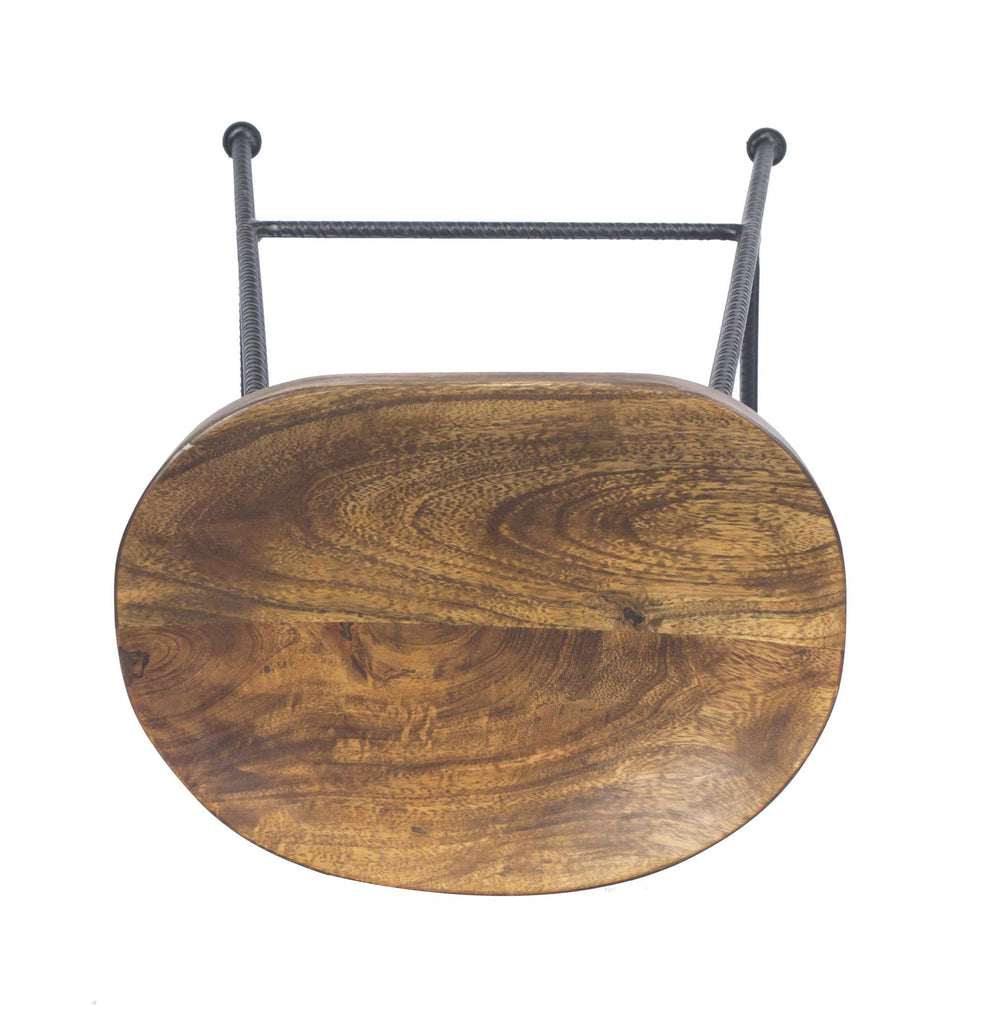 Mango Wood Saddle Seat Bar Stool With Iron Rod Legs, Brown And Black By Benzara | Bar Stools |  Modishstore  - 8