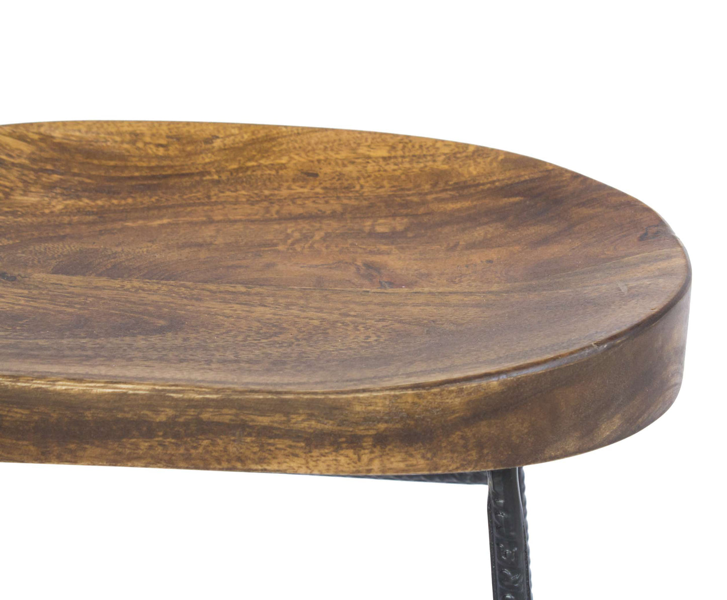 Mango Wood Saddle Seat Bar Stool With Iron Rod Legs, Brown And Black By Benzara | Bar Stools |  Modishstore  - 7