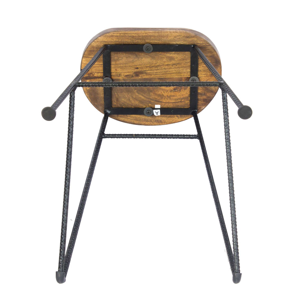 Mango Wood Saddle Seat Bar Stool With Iron Rod Legs, Brown And Black By Benzara | Bar Stools |  Modishstore  - 4