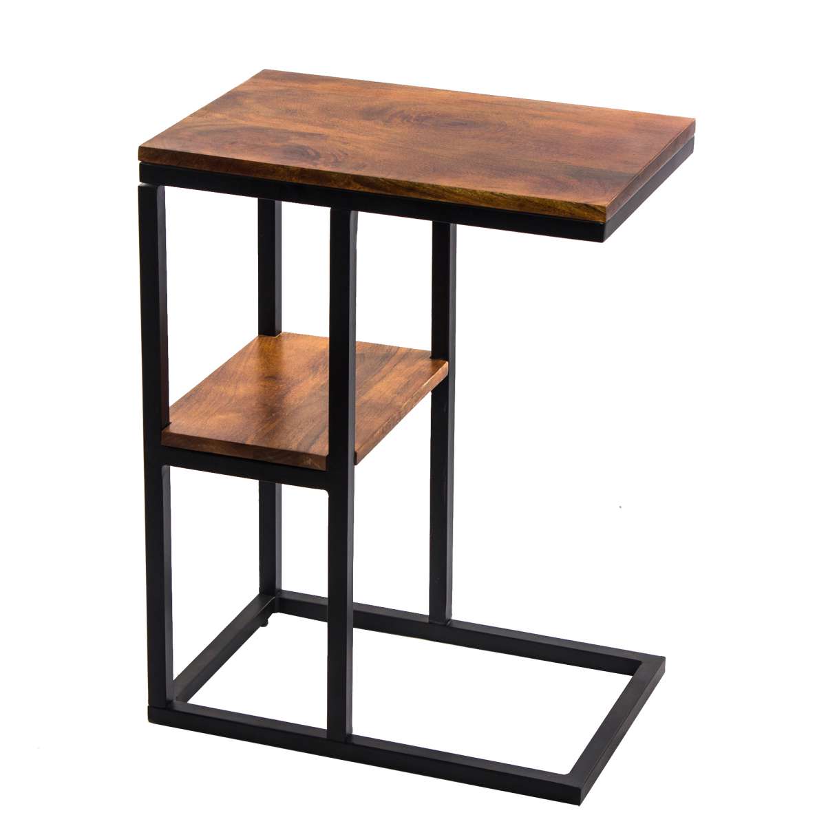 Iron Framed Mango Wood Accent Table With Lower Shelf, Brown By Benzara | Accent Tables |  Modishstore  - 3