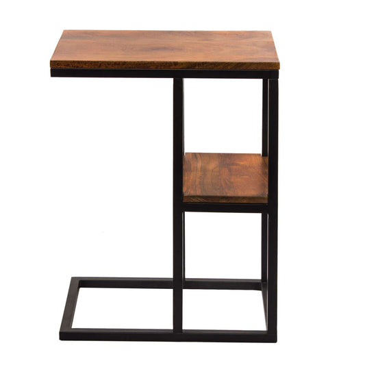 Iron Framed Mango Wood Accent Table With Lower Shelf, Brown By Benzara | Accent Tables |  Modishstore 
