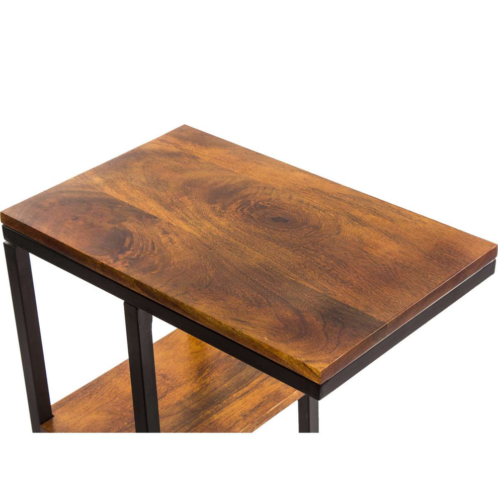 Iron Framed Mango Wood Accent Table With Lower Shelf, Brown By Benzara | Accent Tables |  Modishstore  - 6