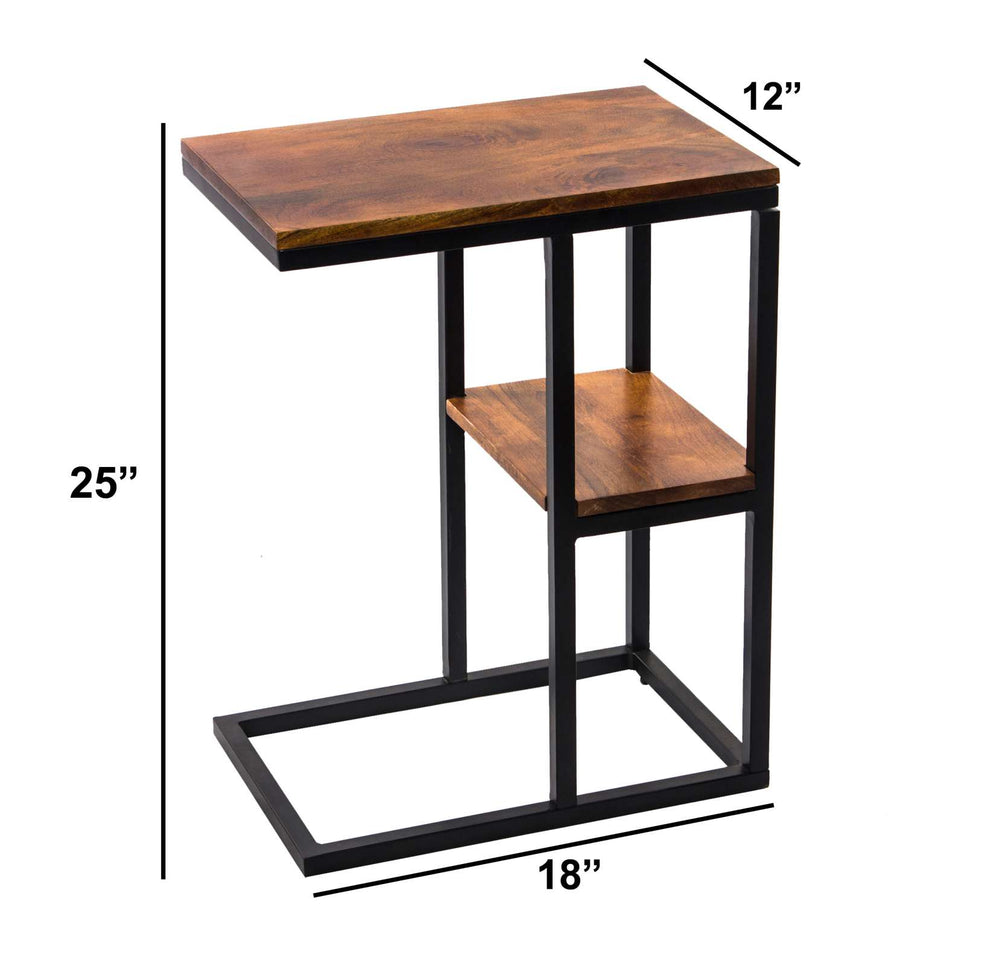 Iron Framed Mango Wood Accent Table With Lower Shelf, Brown By Benzara | Accent Tables |  Modishstore  - 9