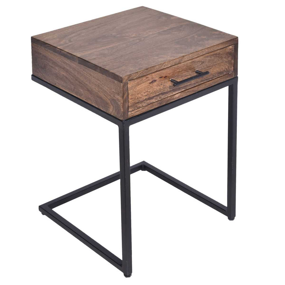 Mango Wood Side Table With Drawer And Cantilever Iron Base, Brown And Black By Benzara | Side Tables |  Modishstore  - 2
