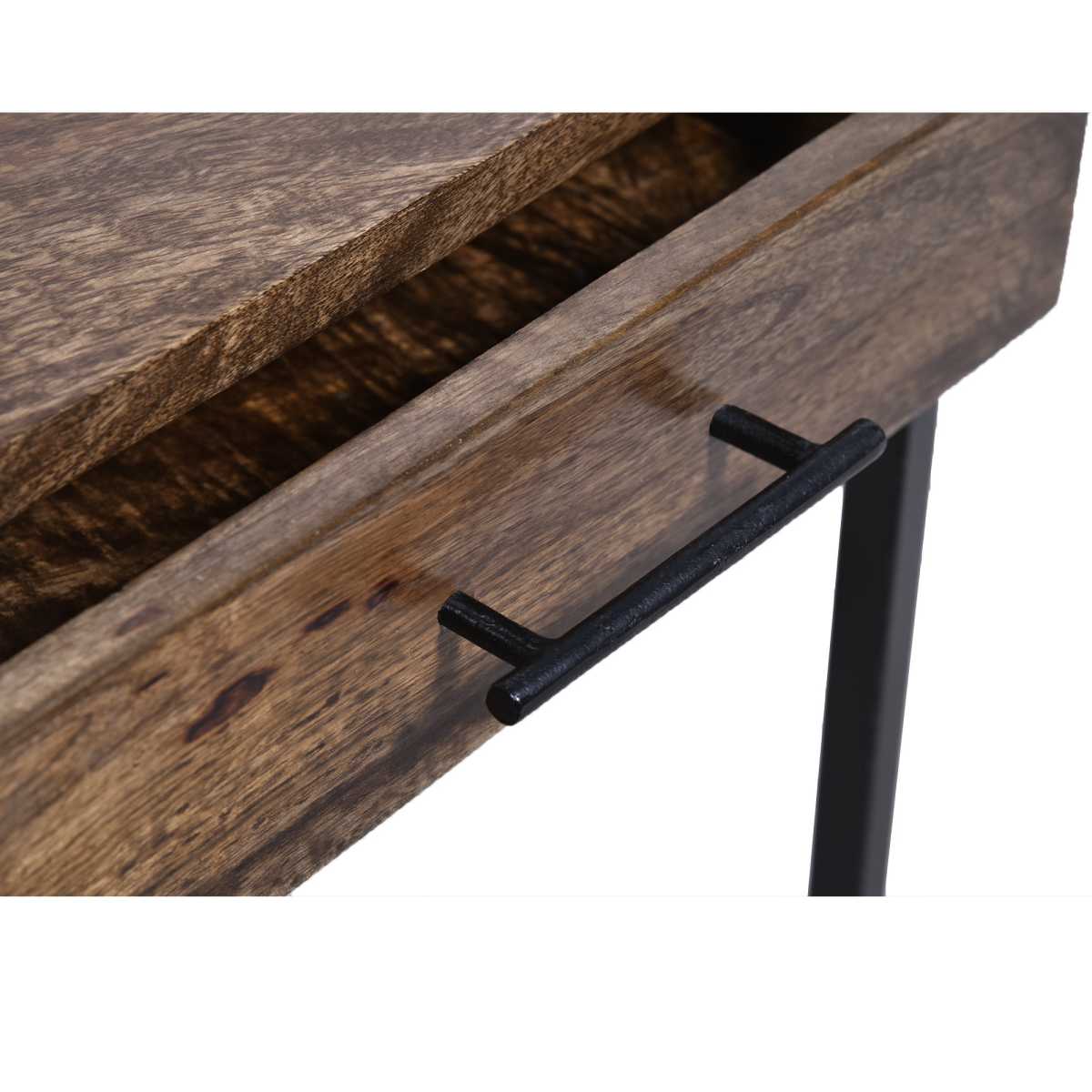 Mango Wood Side Table With Drawer And Cantilever Iron Base, Brown And Black By Benzara | Side Tables |  Modishstore  - 9