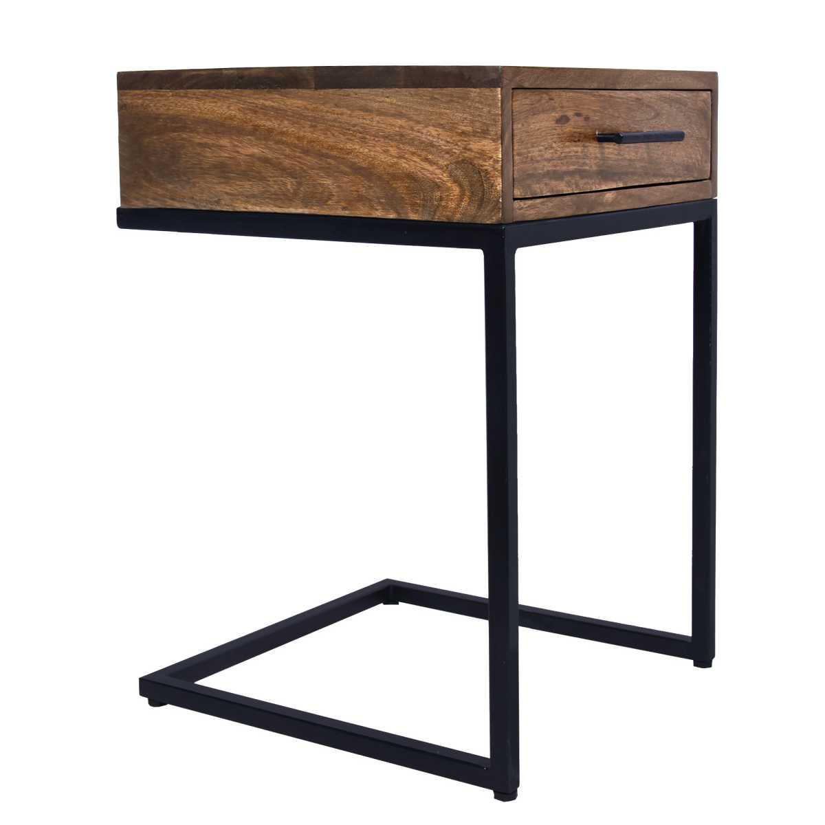 Mango Wood Side Table With Drawer And Cantilever Iron Base, Brown And Black By Benzara | Side Tables |  Modishstore  - 5