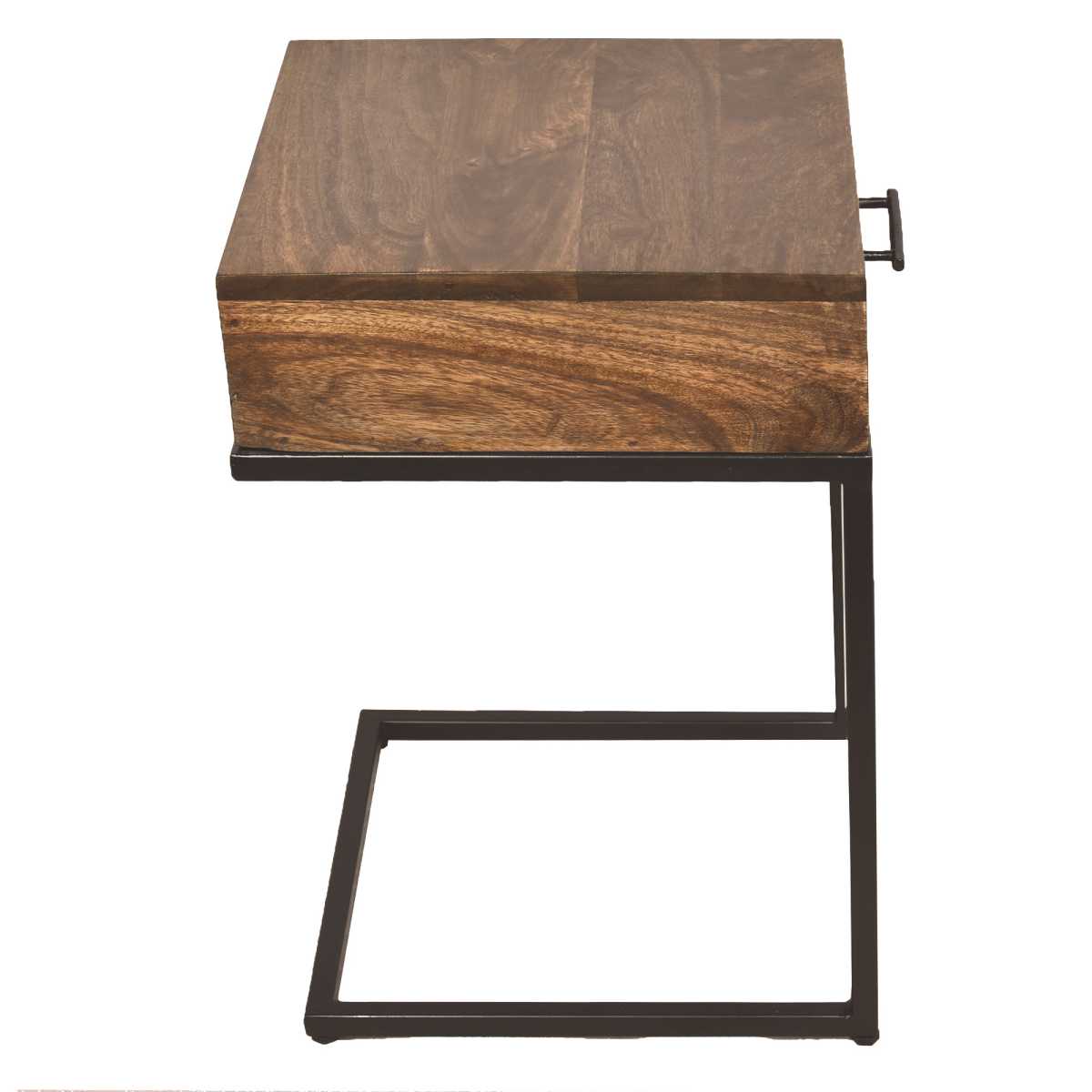 Mango Wood Side Table With Drawer And Cantilever Iron Base, Brown And Black By Benzara | Side Tables |  Modishstore  - 6