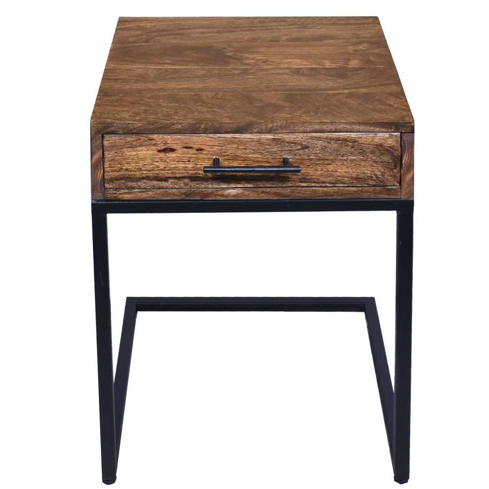 Mango Wood Side Table With Drawer And Cantilever Iron Base, Brown And Black By Benzara | Side Tables |  Modishstore  - 8