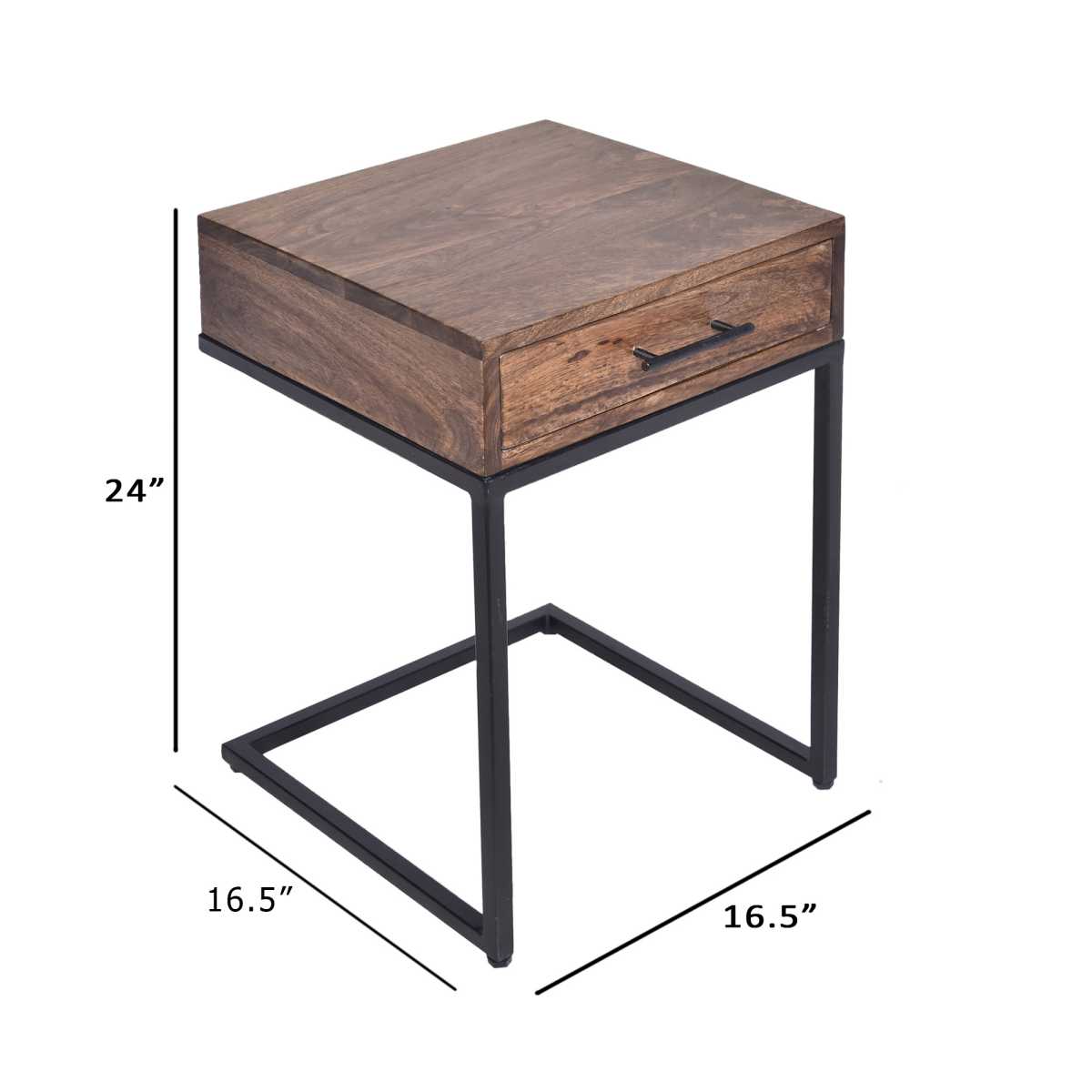 Mango Wood Side Table With Drawer And Cantilever Iron Base, Brown And Black By Benzara | Side Tables |  Modishstore  - 7