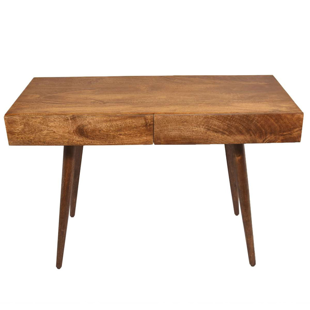 Mango Wood Writing Desk With Two Drawers And Tapered Legs, Brown By Benzara | Desks |  Modishstore  - 3
