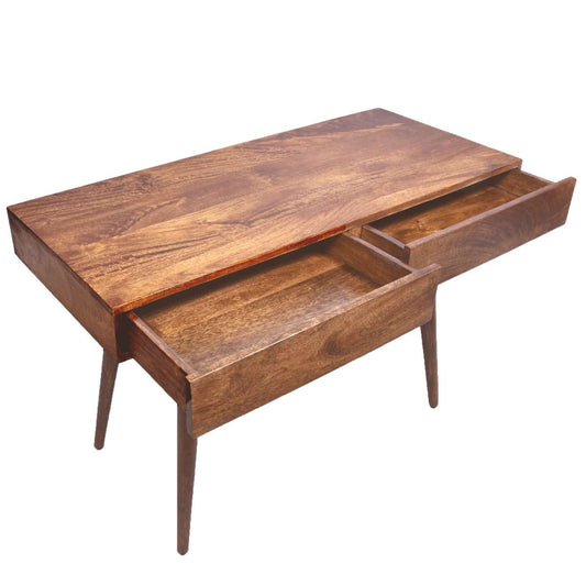 Mango Wood Writing Desk With Two Drawers And Tapered Legs, Brown By Benzara | Desks |  Modishstore 