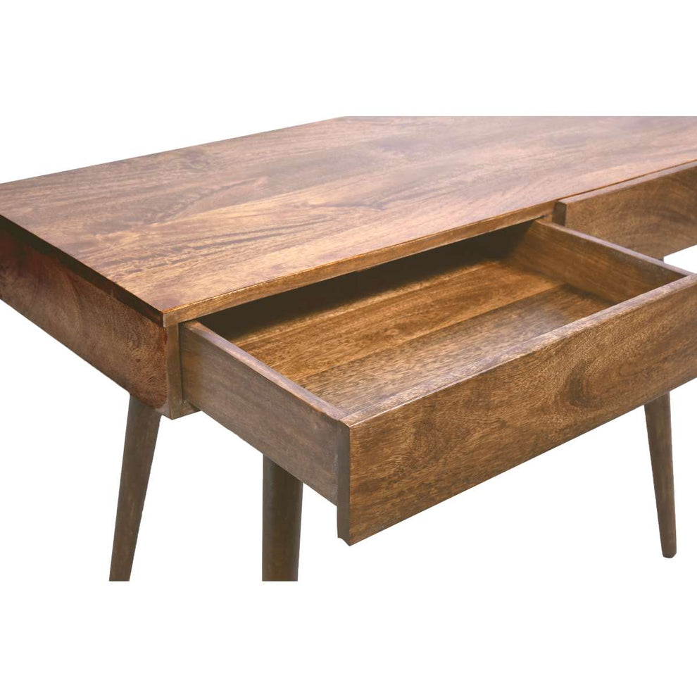 Mango Wood Writing Desk With Two Drawers And Tapered Legs, Brown By Benzara | Desks |  Modishstore  - 5