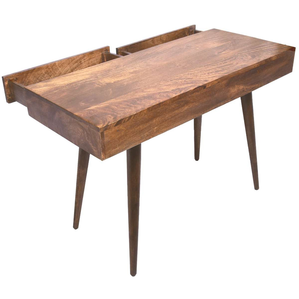 Mango Wood Writing Desk With Two Drawers And Tapered Legs, Brown By Benzara | Desks |  Modishstore  - 6