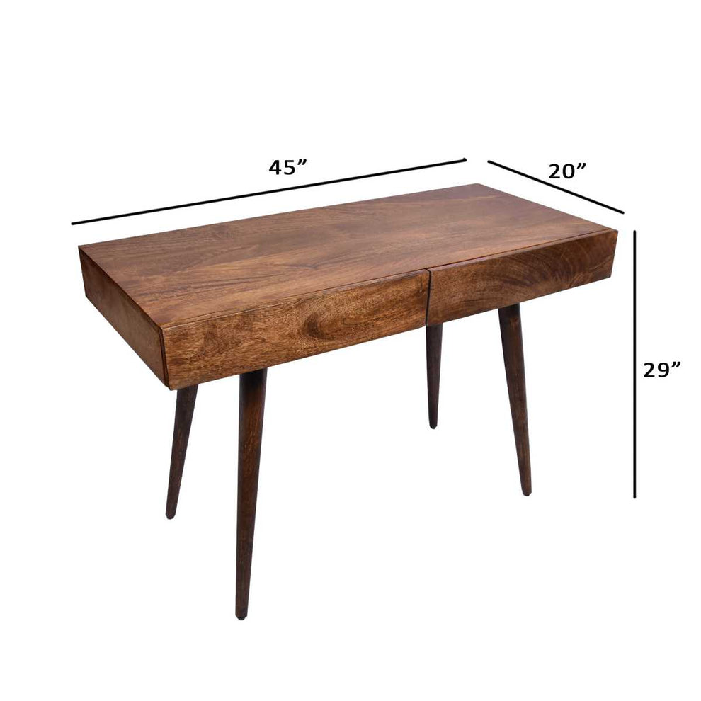 Mango Wood Writing Desk With Two Drawers And Tapered Legs, Brown By Benzara | Desks |  Modishstore  - 7