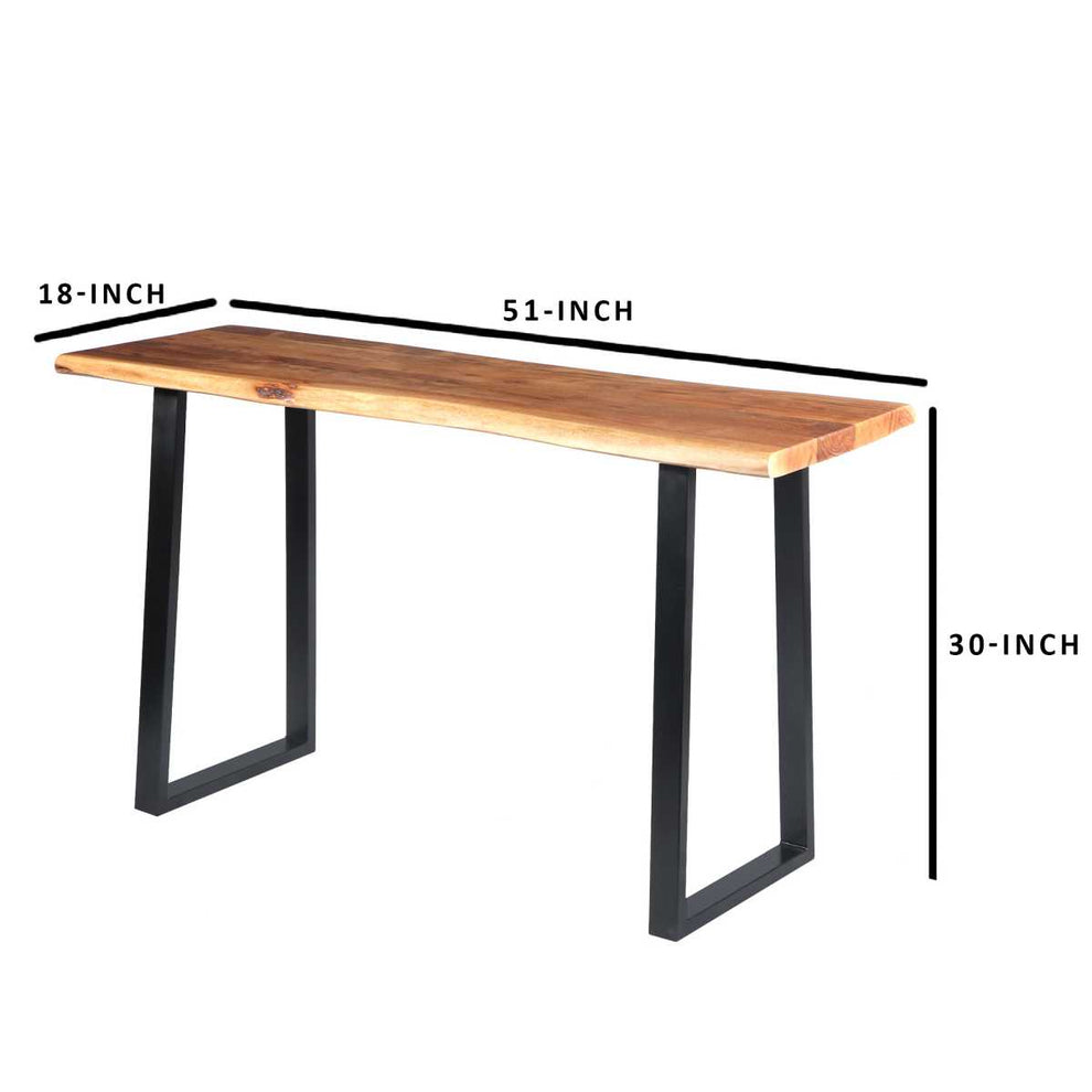 Industrial Wooden Live Edge Desk With Metal Sled Leg Support, Brown And Black By Benzara | Desks |  Modishstore  - 7
