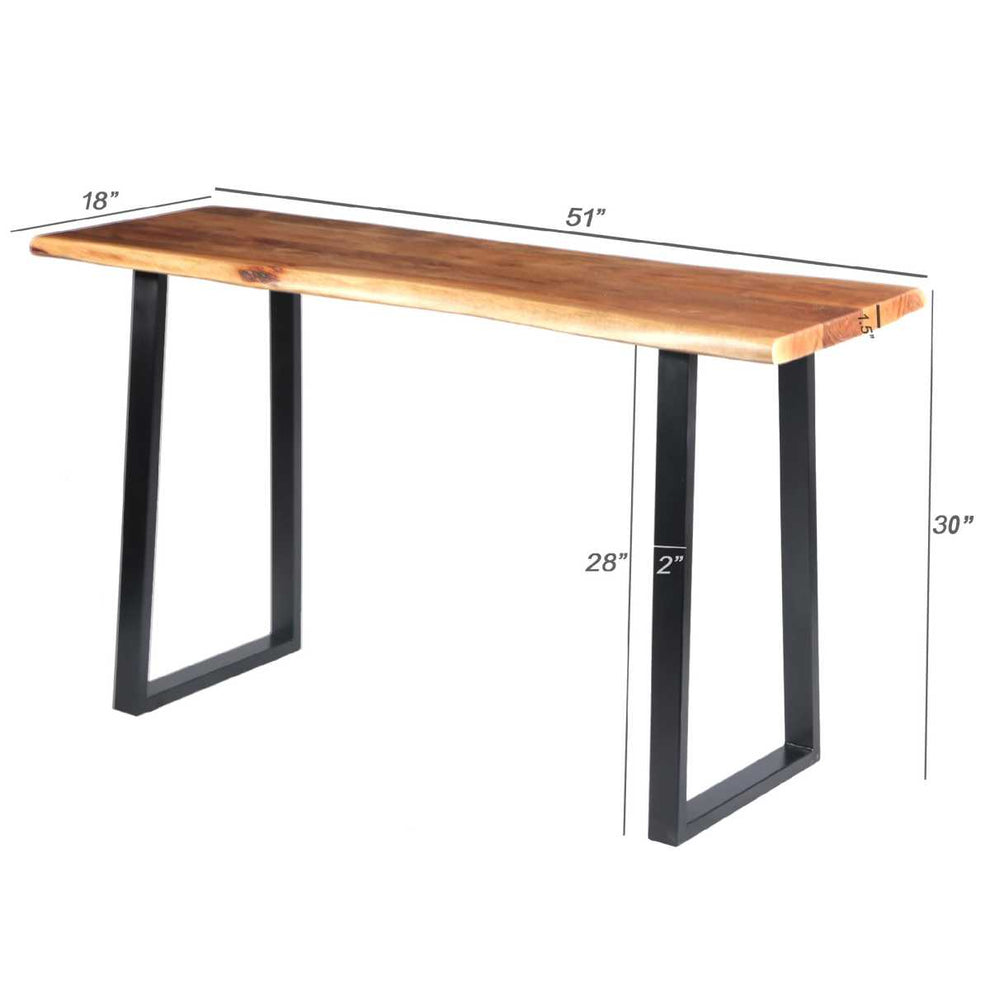 Industrial Wooden Live Edge Desk With Metal Sled Leg Support, Brown And Black By Benzara | Desks |  Modishstore  - 8