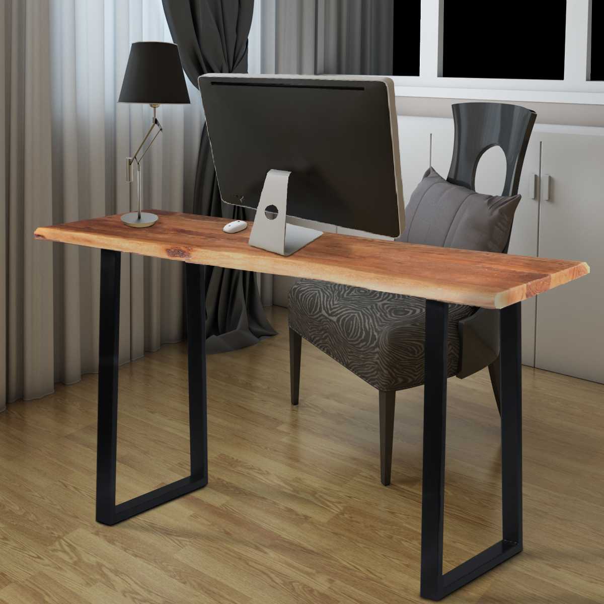Industrial Wooden Live Edge Desk With Metal Sled Leg Support, Brown And Black By Benzara | Desks |  Modishstore 