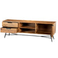 Roomy Wooden Media Console With Slanted Metal Base, Brown And Black By Benzara | Console Tables |  Modishstore  - 2