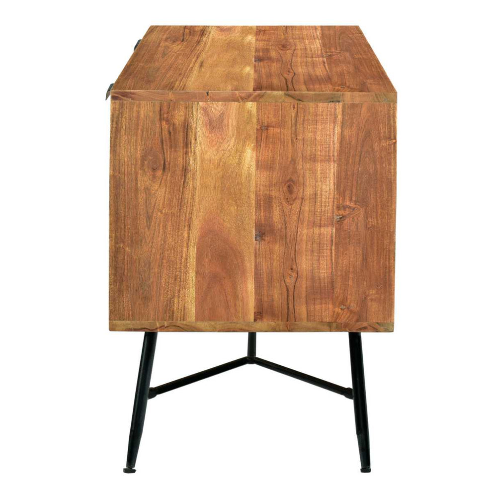 Roomy Wooden Media Console With Slanted Metal Base, Brown And Black By Benzara | Console Tables |  Modishstore  - 5